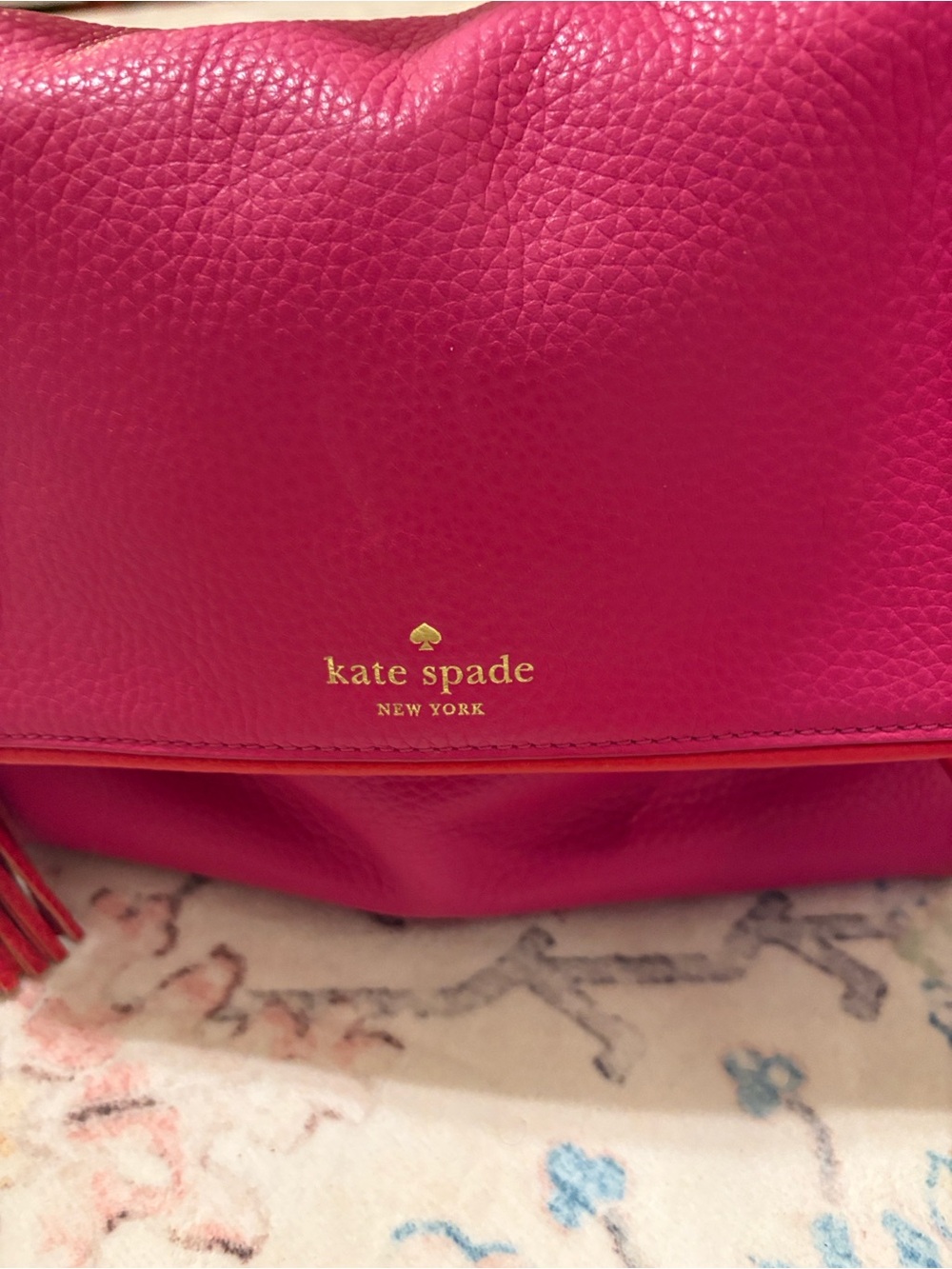 kate spade Hot Pink Pebbled Leather Crossbody with Tassel. Medium size - Picture 2 of 9